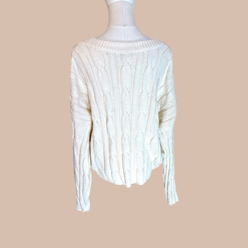 Madewell NWT size XXL V-neck cableknit chunky oversized cream sweater - Picture 4 of 16